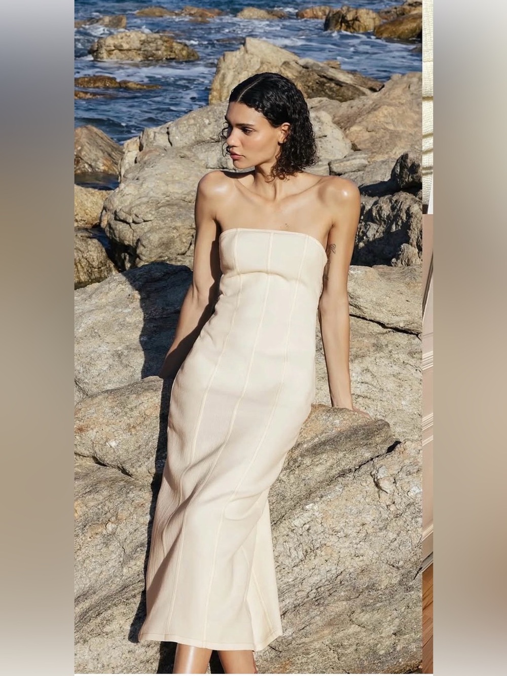 Zara Strapless Cream Midi Dress